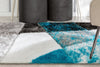 Remi Contemporary Geometric Boxes 3D Textured Shag Teal Grey Rug