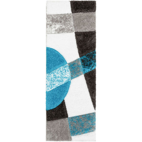 Remi Contemporary Geometric Boxes 3D Textured Shag Teal Grey Rug