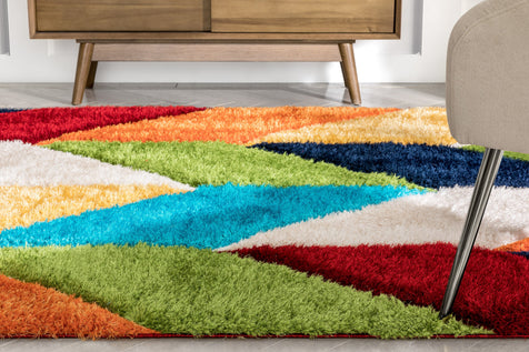 Mika Retro Chevron 3D Textured Shag Rainbow Multi Rug