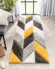 Mika Retro Chevron 3D Textured Shag Yellow Grey Rug
