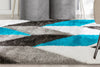 Mika Retro Chevron 3D Textured Shag Teal Grey Rug