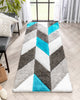 Mika Retro Chevron 3D Textured Shag Teal Grey Rug