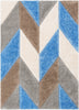 Mika Retro Chevron 3D Textured Shag Grey Light Blue Rug
