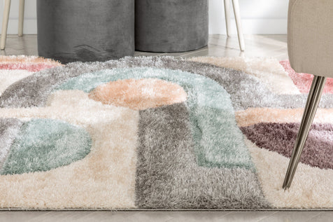 Remi Modern Geometric Stripes 3D Textured Shag Grey Purple Rug