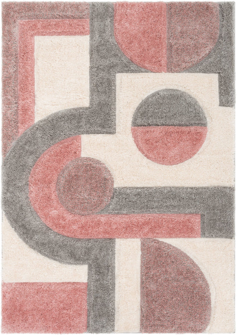 Remi Modern Geometric Stripes 3D Textured Shag Blush Gold Rug