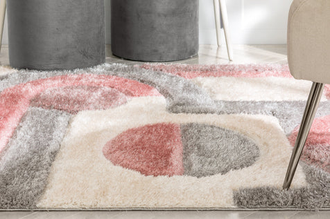 Remi Modern Geometric Stripes 3D Textured Shag Blush Gold Rug