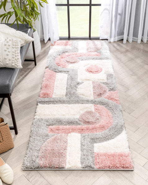 Remi Modern Geometric Stripes 3D Textured Shag Blush Gold Rug