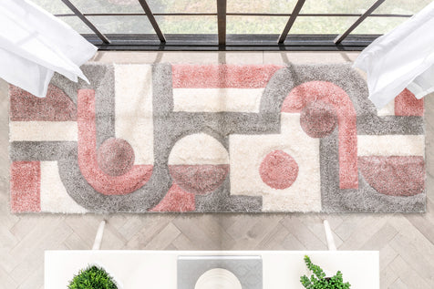Remi Modern Geometric Stripes 3D Textured Shag Blush Gold Rug