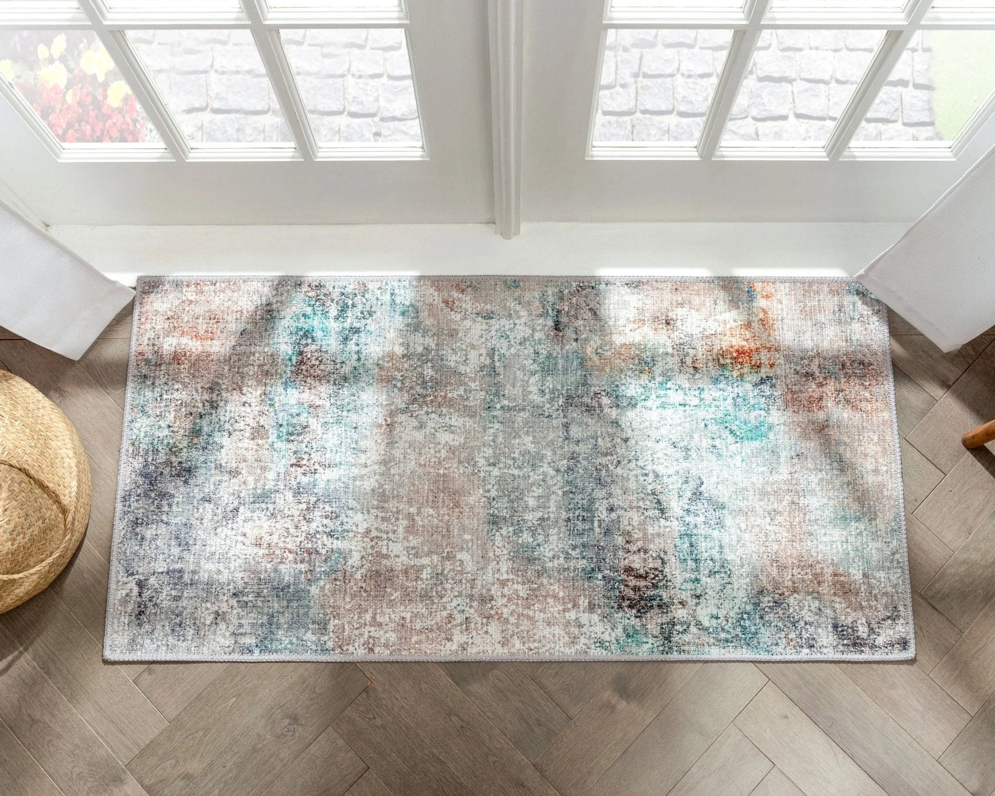 Amesti Machine Washable Light Blue Flat-Weave 5'3" x 7'3" Rug Well Woven