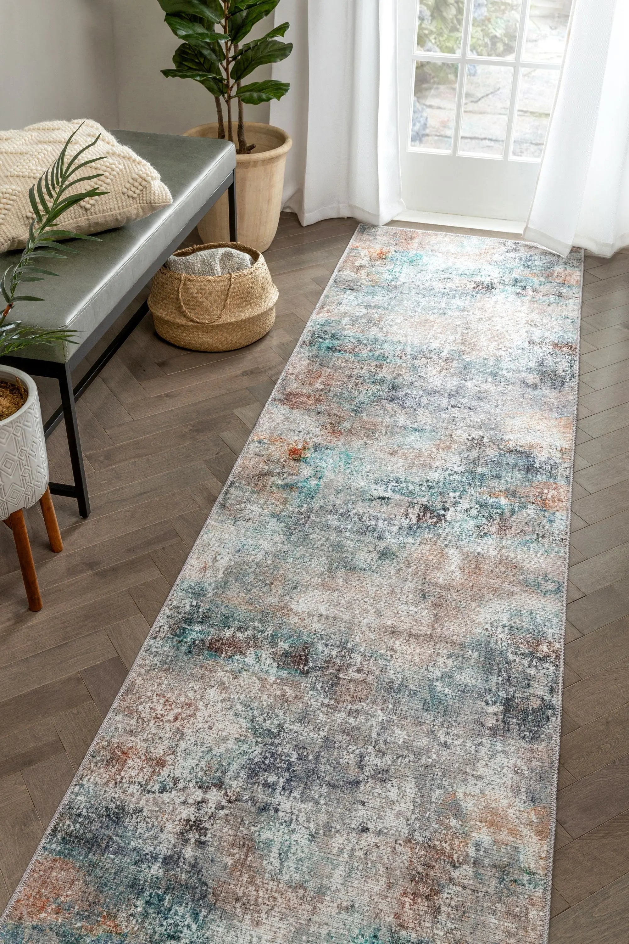 Amesti Machine Washable Light Blue Flat-Weave 5'3" x 7'3" Rug Well Woven