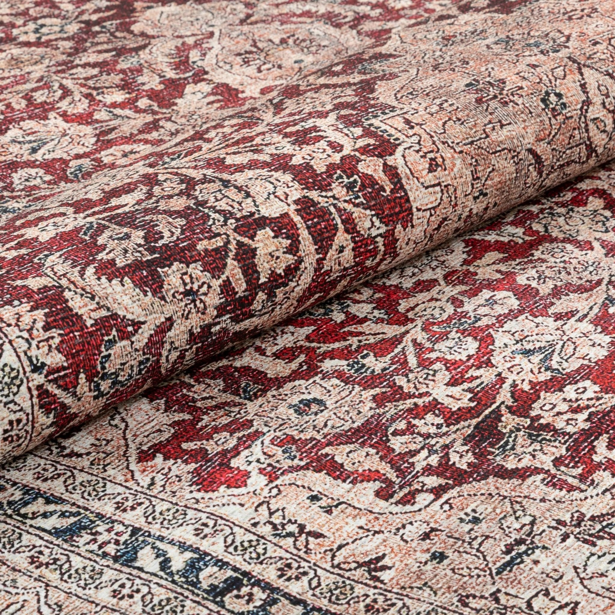 Tonti Machine Washable Vintage Medallion Oriental Red Flat-Weave Distressed Rug Well Woven