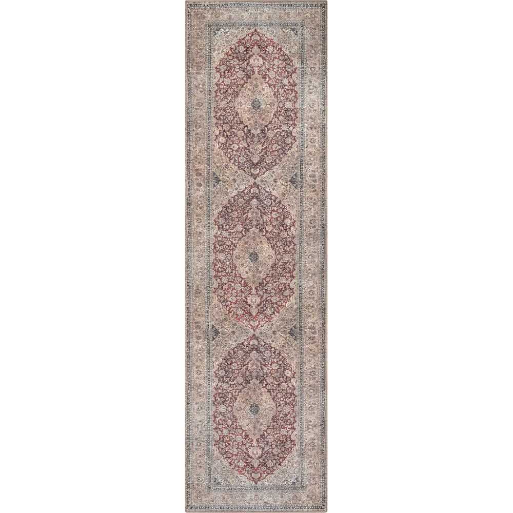 Tonti Machine Washable Vintage Medallion Oriental Red Flat-Weave Distressed Rug