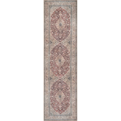 Tonti Machine Washable Vintage Medallion Oriental Red Flat-Weave Distressed Rug