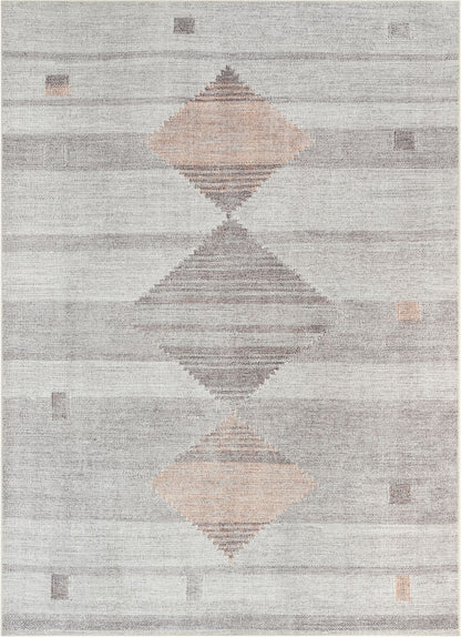 Argonne Machine Washable Vintage Southwestern Diamond Pattern Grey Flat-Weave Distressed Rug