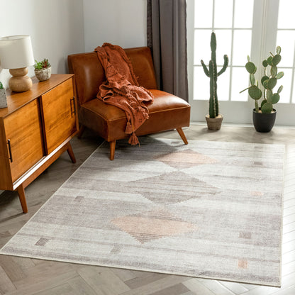 Argonne Machine Washable Vintage Southwestern Diamond Pattern Grey Flat-Weave Distressed Rug