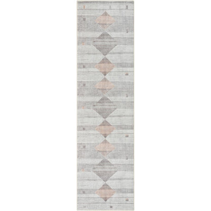 Argonne Machine Washable Vintage Southwestern Diamond Pattern Grey Flat-Weave Distressed Rug