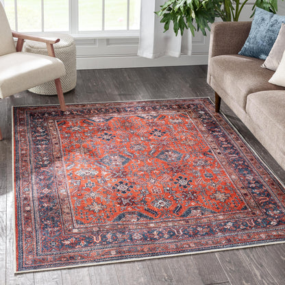 Daliah Machine Washable Vintage Persian Oriental Red Flat-Weave Rug