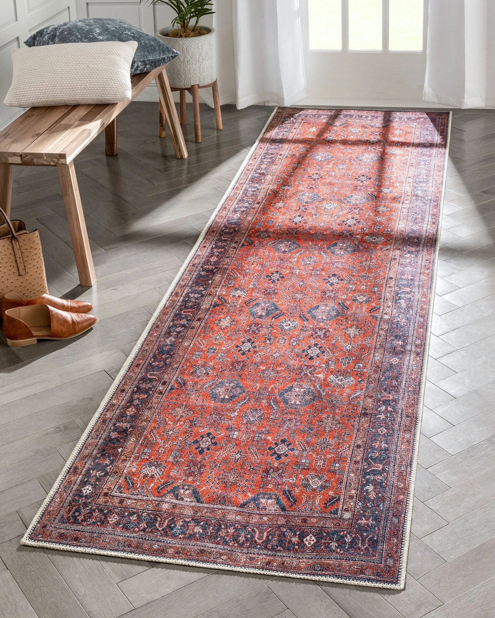 Daliah Machine Washable Vintage Persian Oriental Red Flat-Weave Rug Well Woven