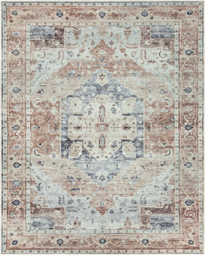 Binita Machine Washable Vintage Medallion Oriental Ivory Rust Flat-Weave Rug