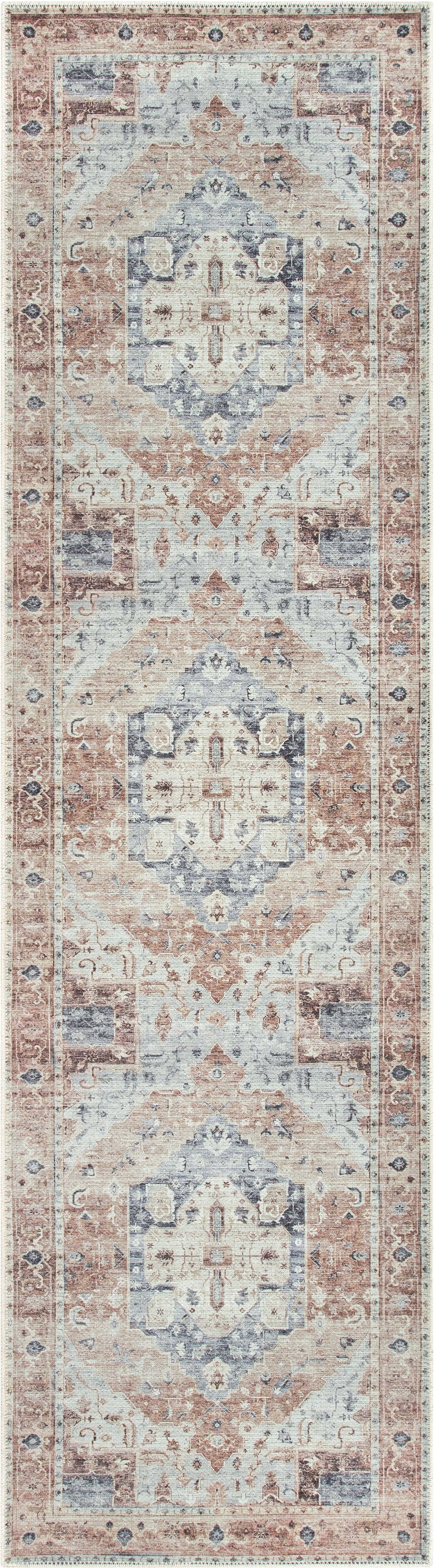 Binita Machine Washable Vintage Medallion Oriental Ivory Rust Flat-Weave Rug