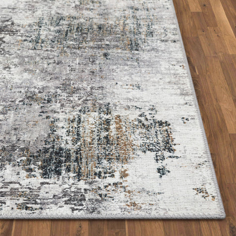 Arcata Machine Washable Contemporary Distressed Abstract Grey Flat-Weave Distressed Rug