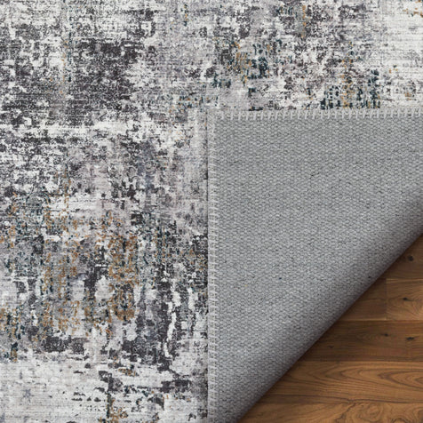 Arcata Machine Washable Contemporary Distressed Abstract Grey Flat-Weave Distressed Rug