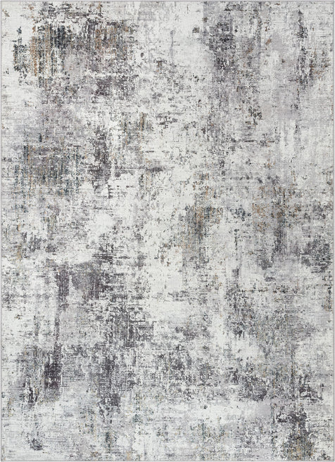 Arcata Machine Washable Contemporary Distressed Abstract Grey Flat-Weave Distressed Rug