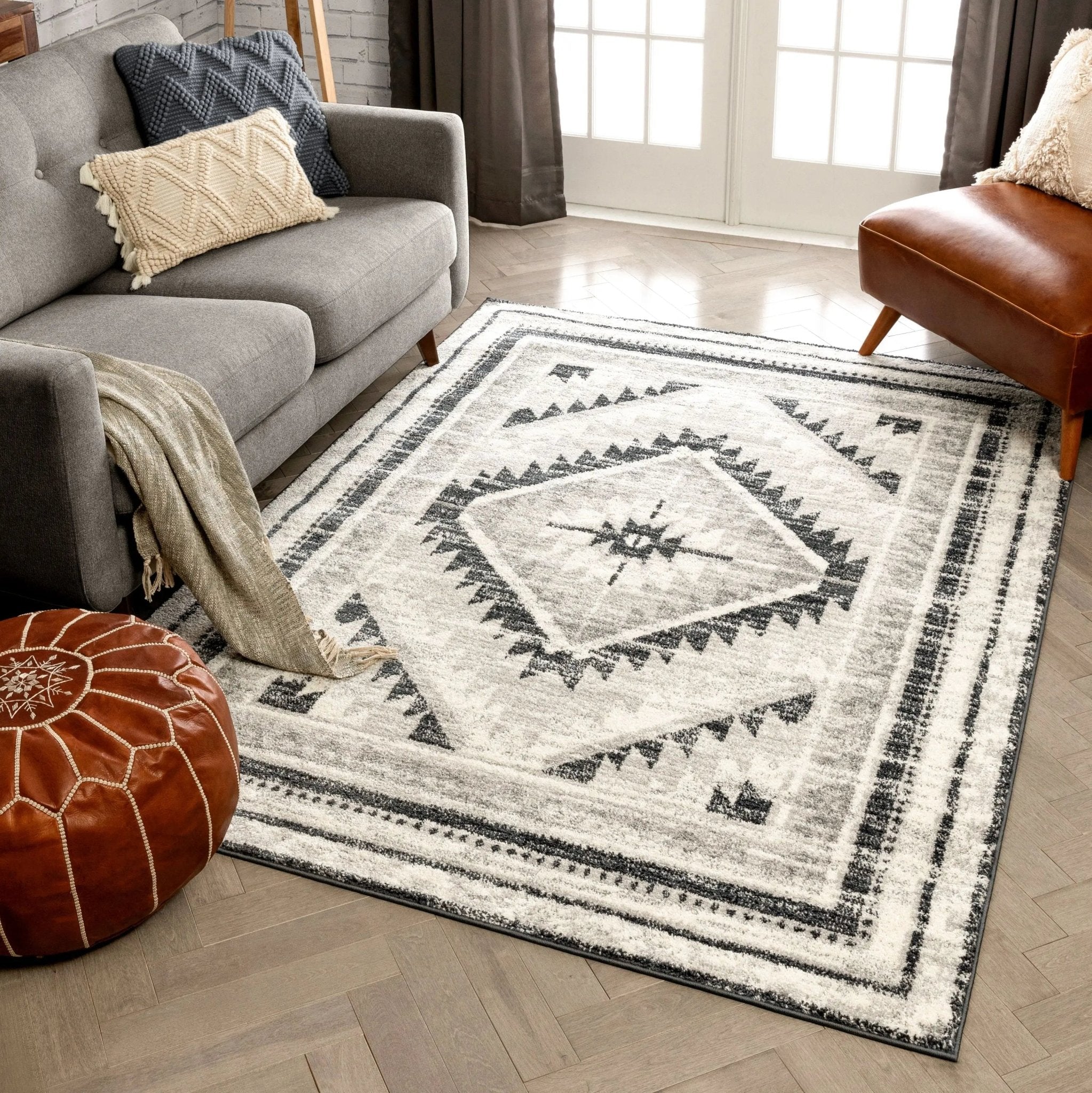 Pisa Aztec Tribal Southwestern Grey Rug Well Woven