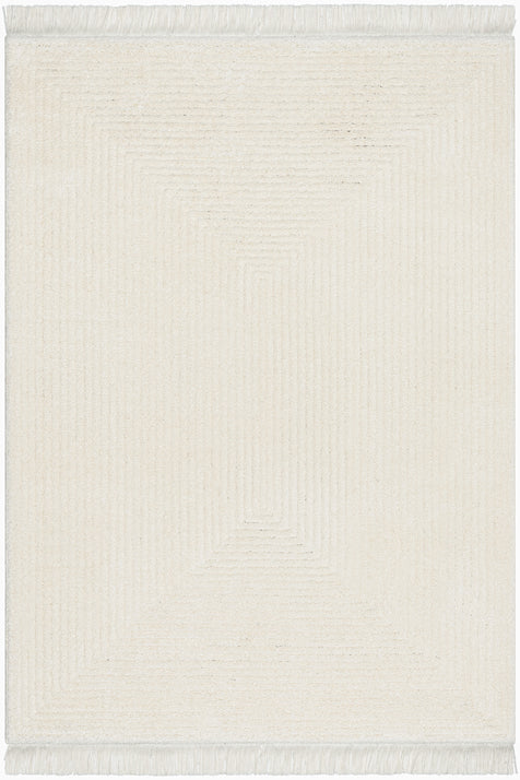 Monroe Solid & Striped Textured Ivory Ultra Soft High-Low Shag Rug