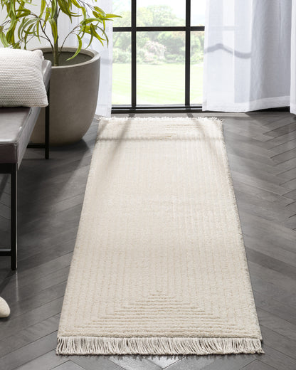 Monroe Solid & Striped Textured Ivory Ultra Soft High-Low Shag Rug