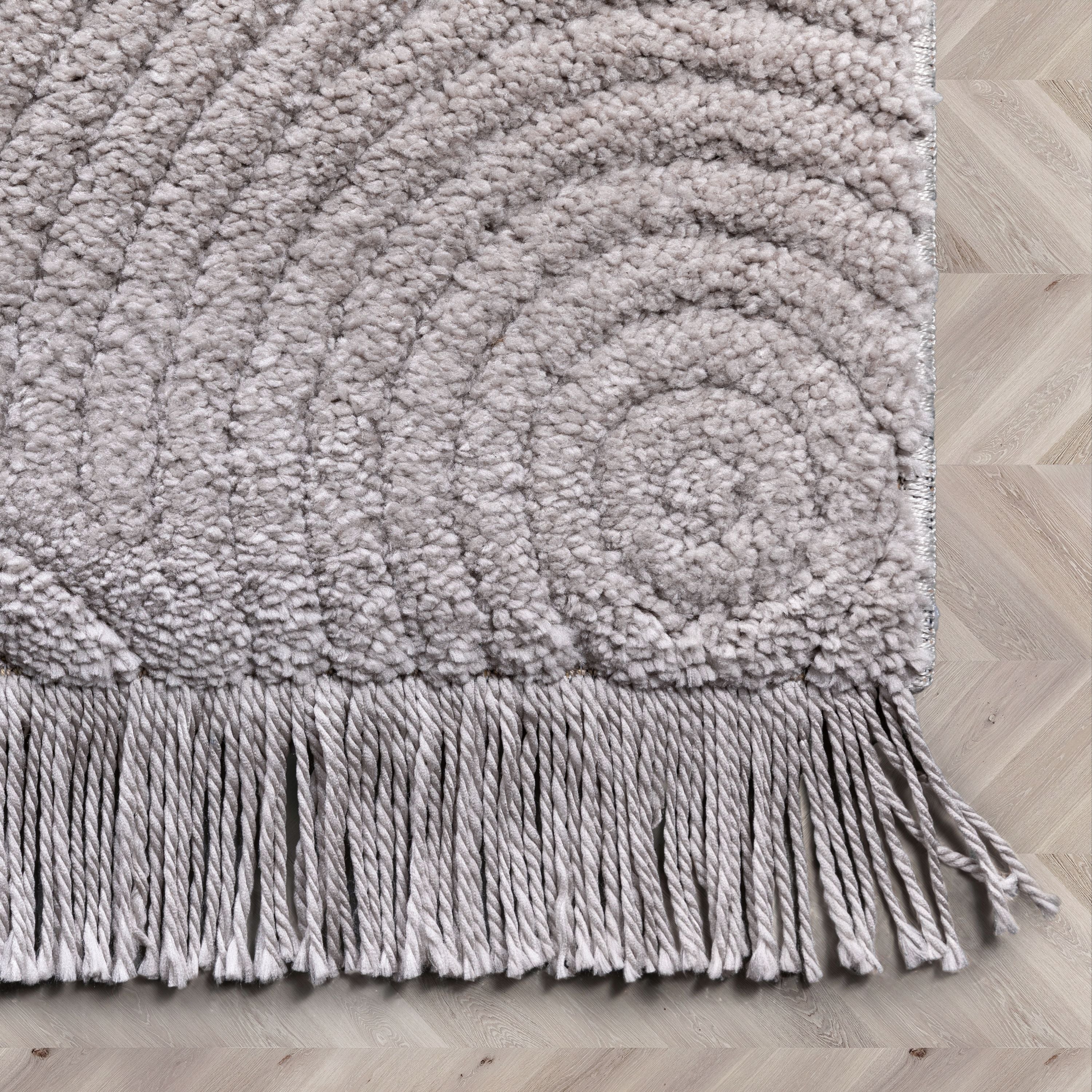 Pike Geometric Textured Taupe Ivory Ultra Soft High-Low Shag Rug