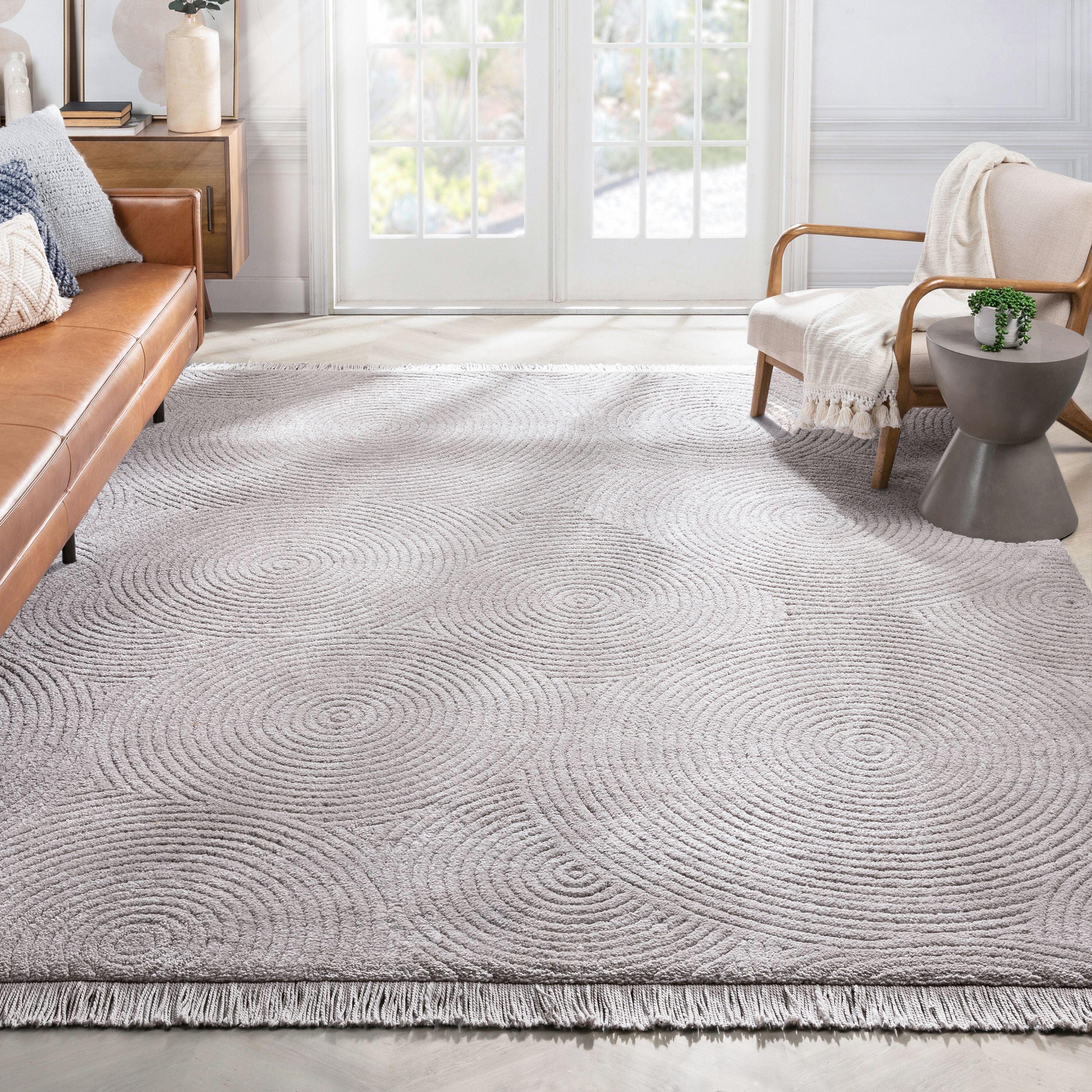 Pike Geometric Textured Taupe Ivory Ultra Soft High-Low Shag Rug