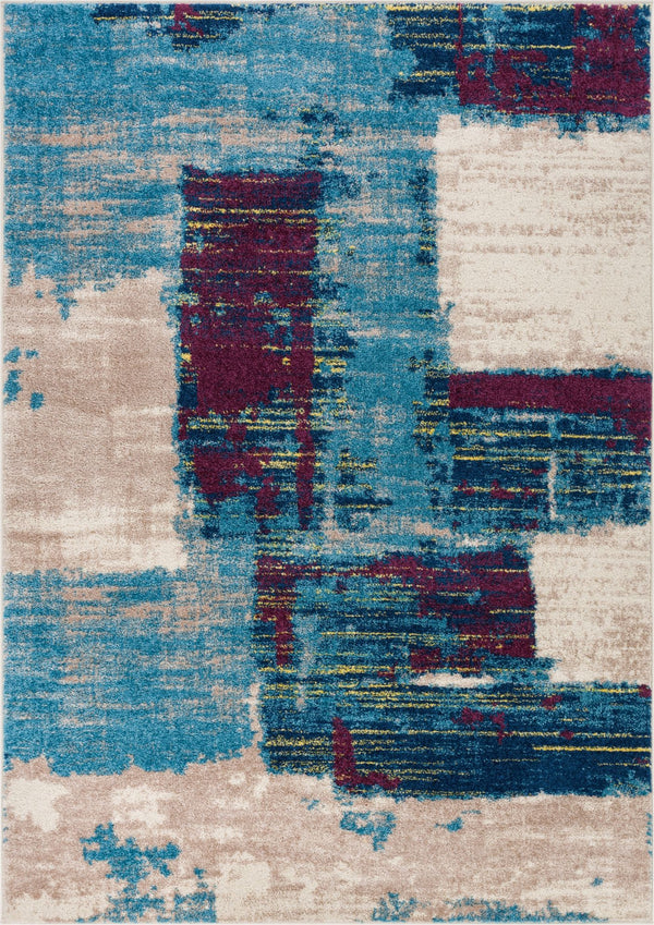 Central Park Blue Abstract Brushstrokes Rug 3'11" x 5'3"