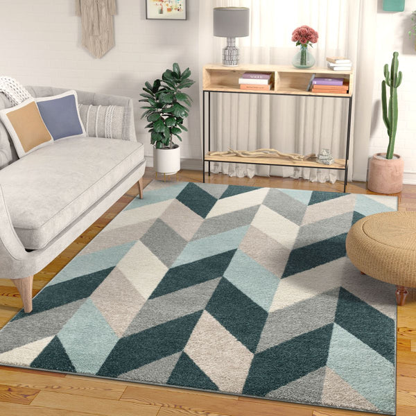 Porter Blue Mid-Century Modern Geometric Rug
