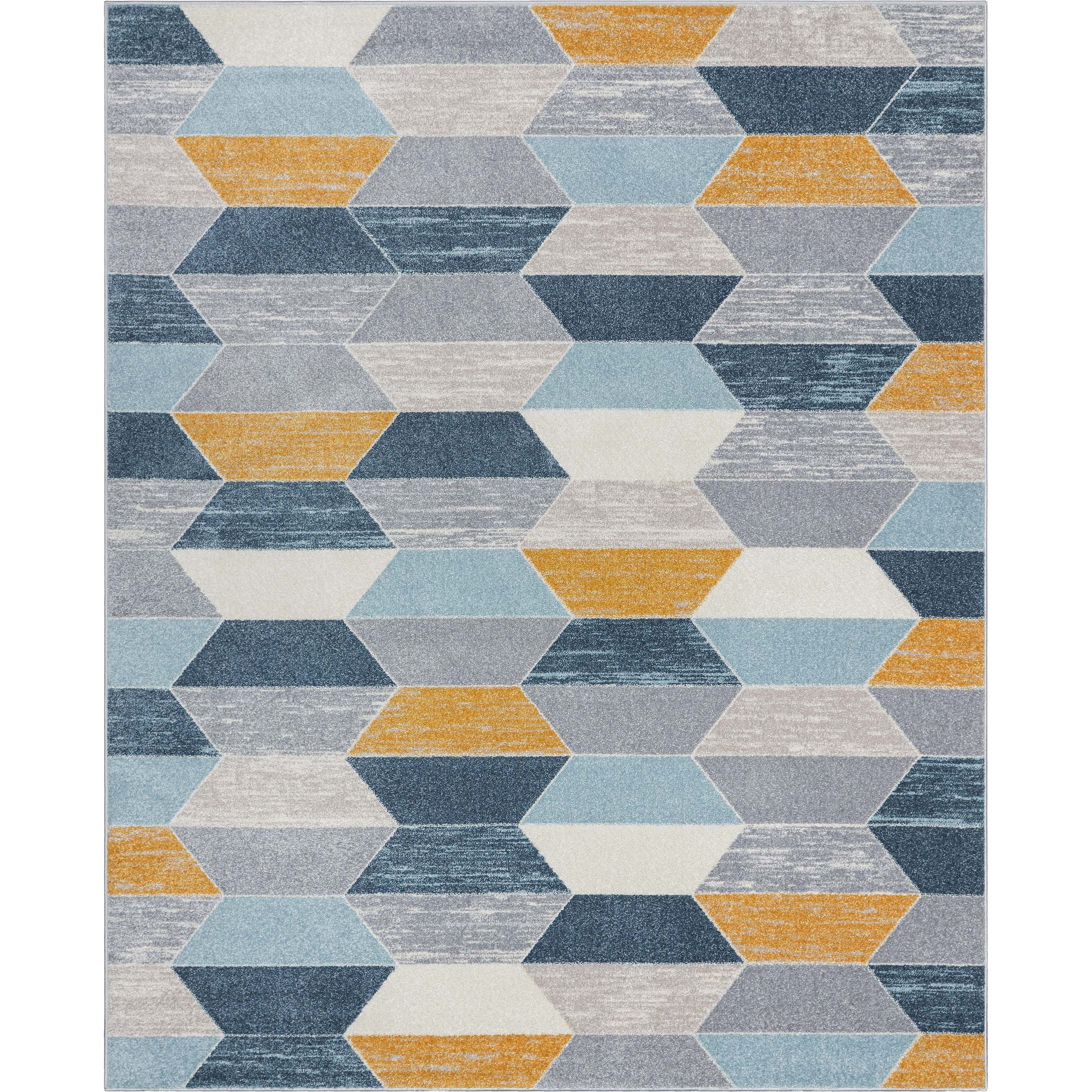 Maddox Blue Modern Geometric Rug Well Woven