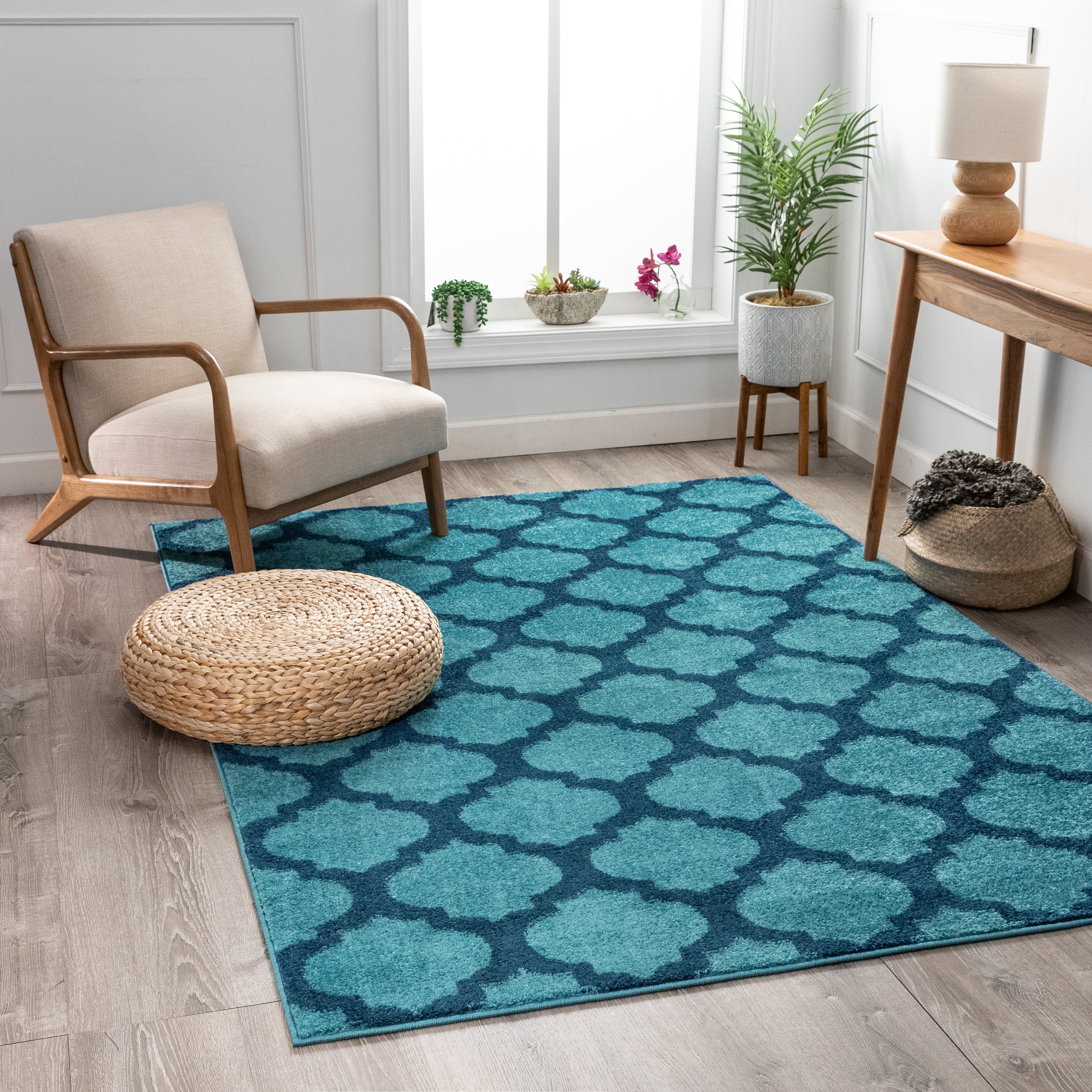 Zoe Light Blue Modern Trellis Rug