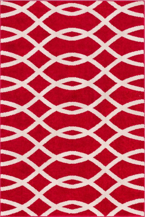 Poofy Red Modern Trellis Rug