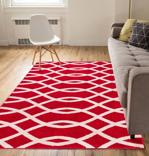 Poofy Red Modern Trellis Rug