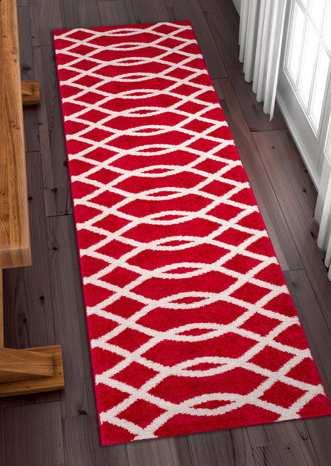 Poofy Red Modern Trellis Rug