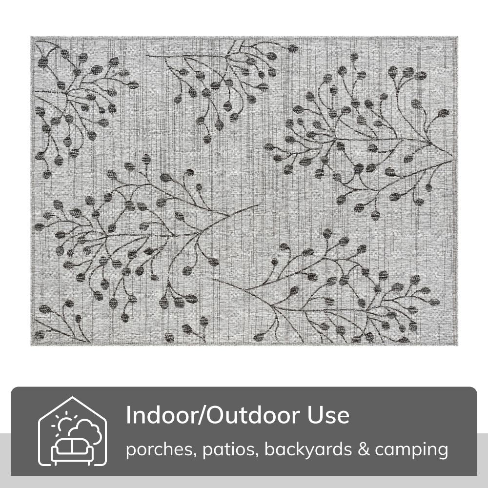 Sprite Floral Indoor Outdoor Grey Ivory 5'3" x 7'3" Flatweave Rug