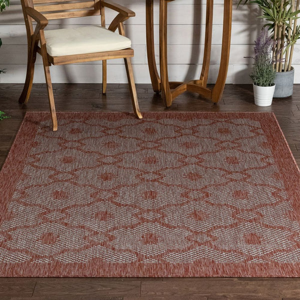 Sol Lattice Trellis Indoor Outdoor Coral Flatweave Rug