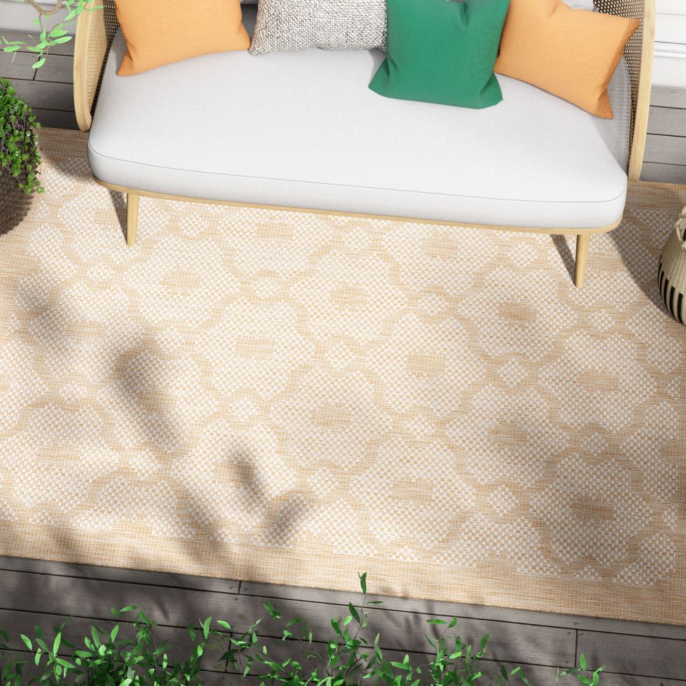 Sol Nordic Lattice Trellis Indoor Outdoor Beige Flatweave Rug