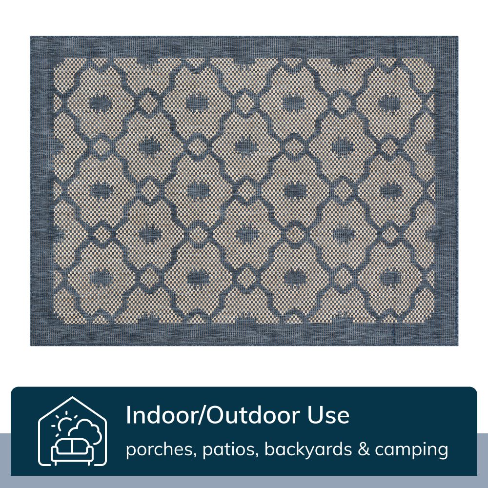 Sol Lattice Trellis Indoor Outdoor Blue Flatweave Rug