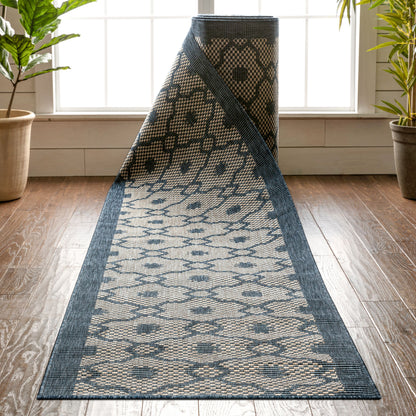 Sol Custom Size Indoor/Outdoor Runner Lattice Trellis Blue 31 Inch Width x Choose Your Length Hallway Flat-Weave Runner Rug