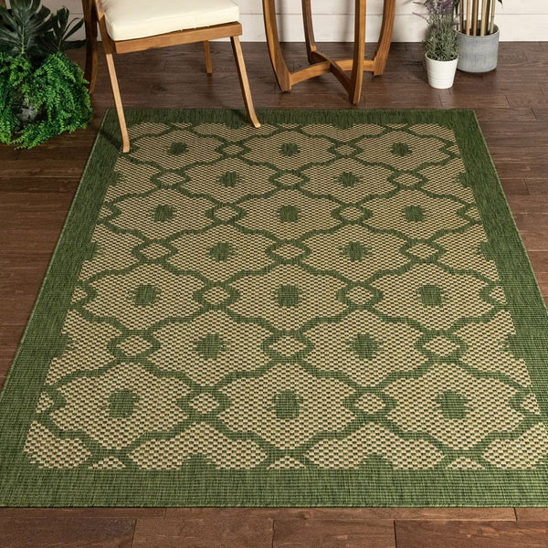 Sol Lattice Trellis Indoor Outdoor Green Flatweave Rug