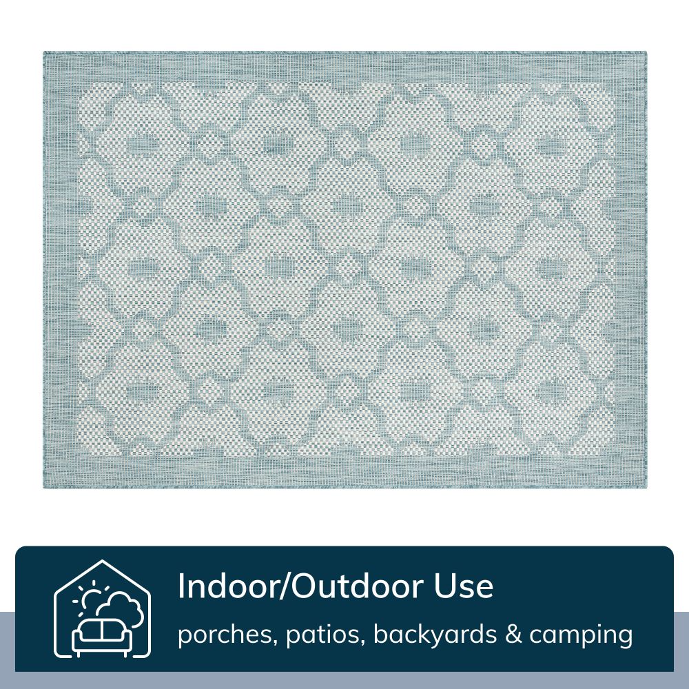 Sol Nordic Lattice Trellis Indoor Outdoor Light Blue Flatweave Rug