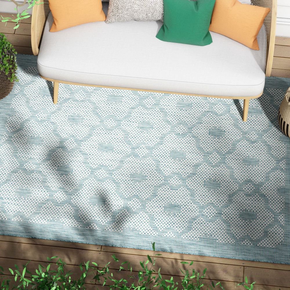 Sol Nordic Lattice Trellis Indoor Outdoor Light Blue Flatweave Rug