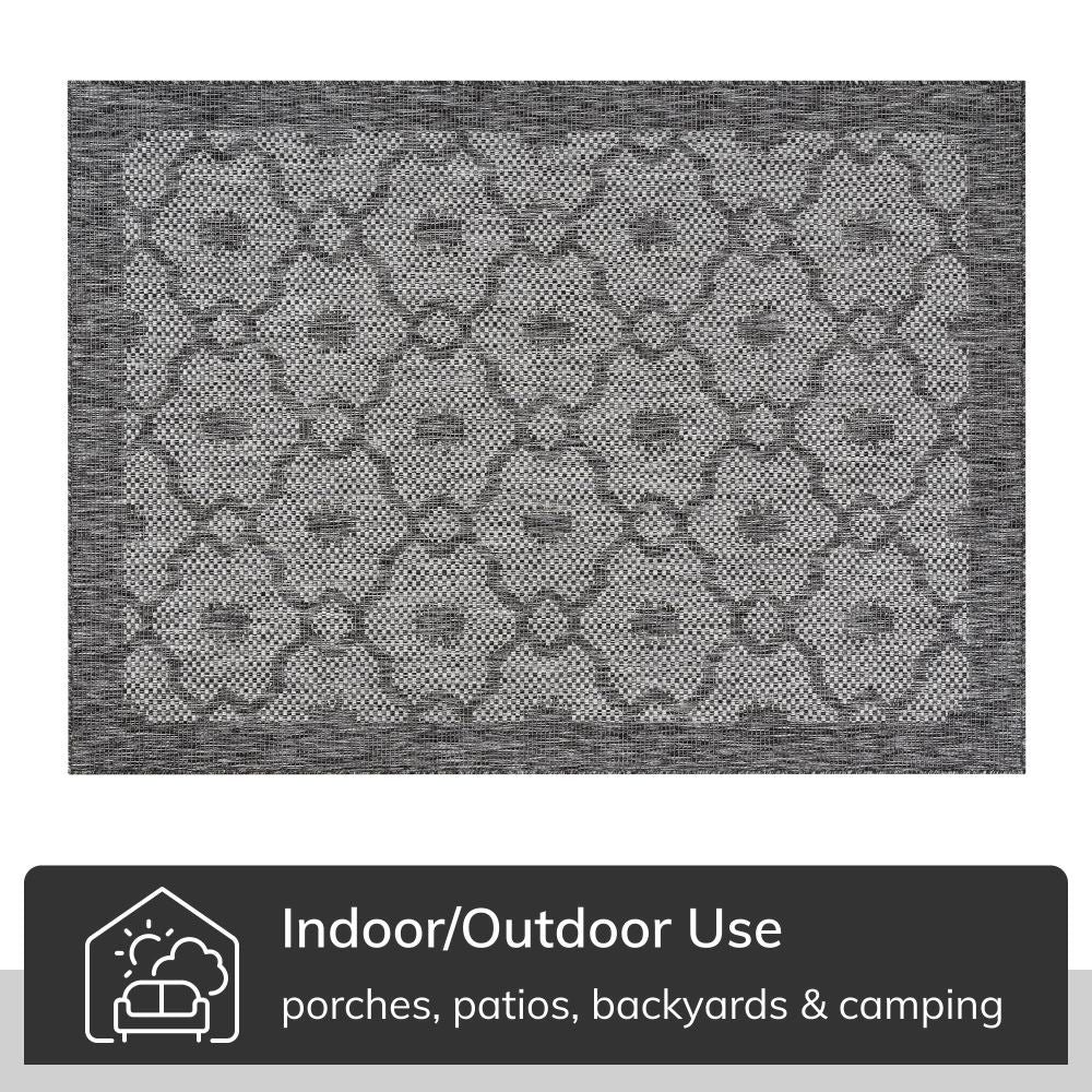 Sol Lattice Trellis Indoor Outdoor Grey Flatweave 7'10" x 9'10" Rug