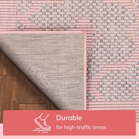 Sol Lattice Trellis Indoor Outdoor Blush Flatweave Rug