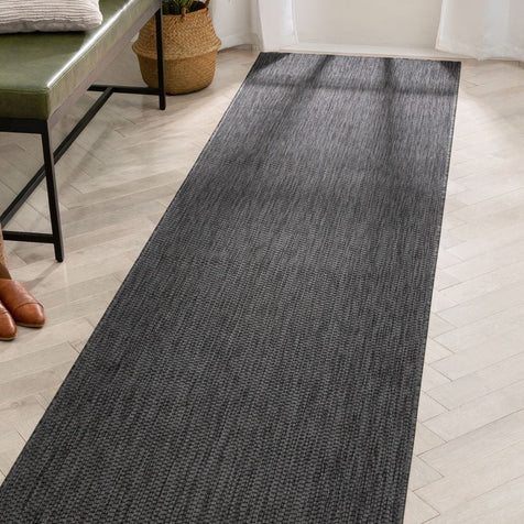 Leif Nordic Geometric Pattern Indoor Outdoor Anthracite Flatweave Rug